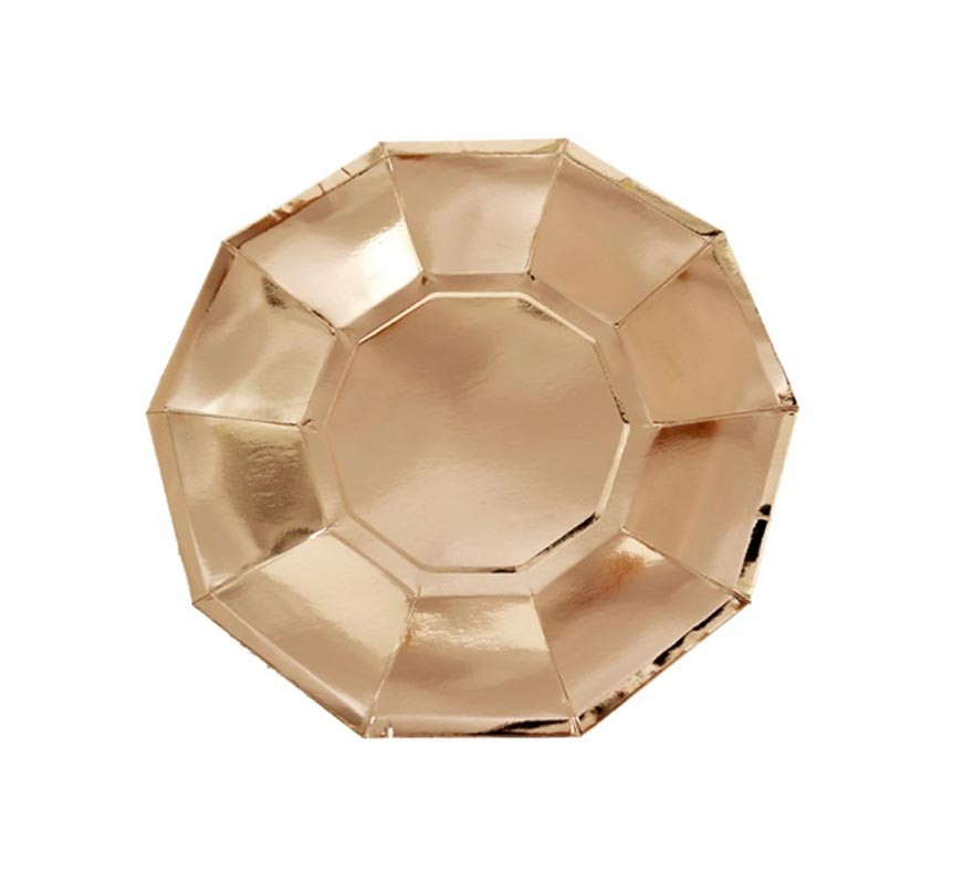 Pack of 6 pink gold decagon plates measuring 23x23 cm