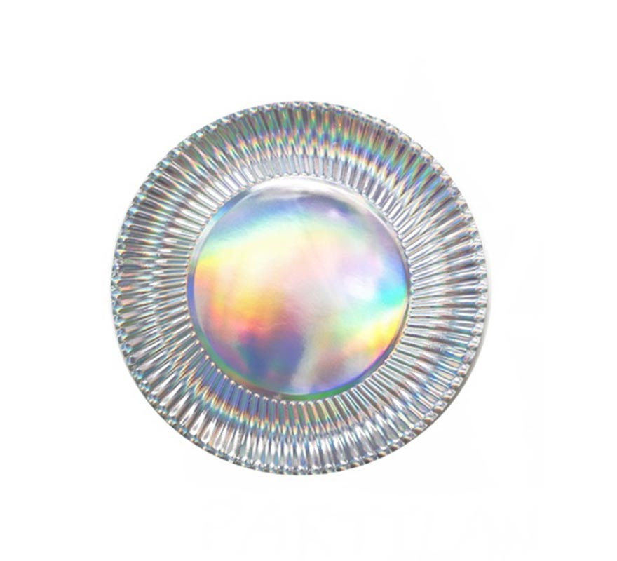 Pack of 6 holographic silver plates of 18x18 cm