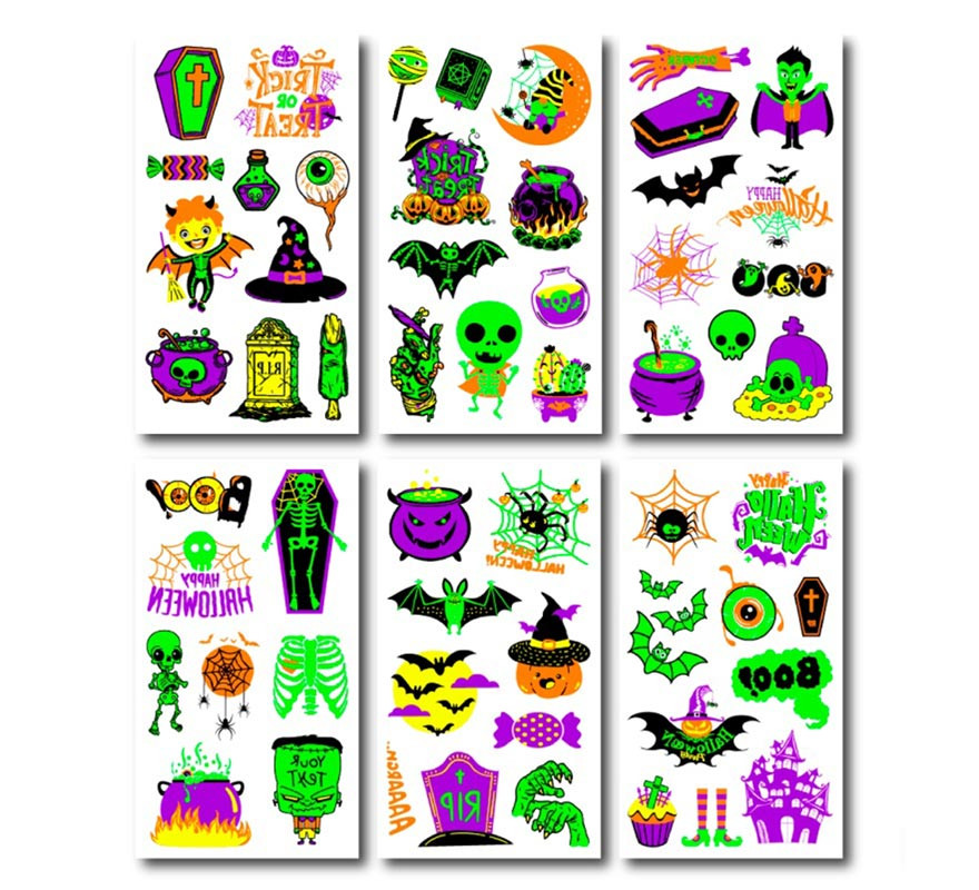 Pack of 6 Fluorescent Tattoos in assorted models of 6.8 cm