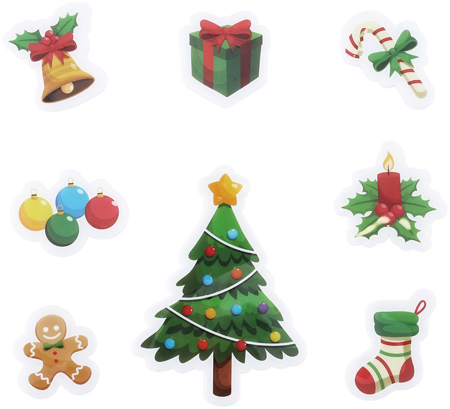 Pack de 8 Pegatinas Gel Figuritas Árbol de Navidad de 20x25 cm