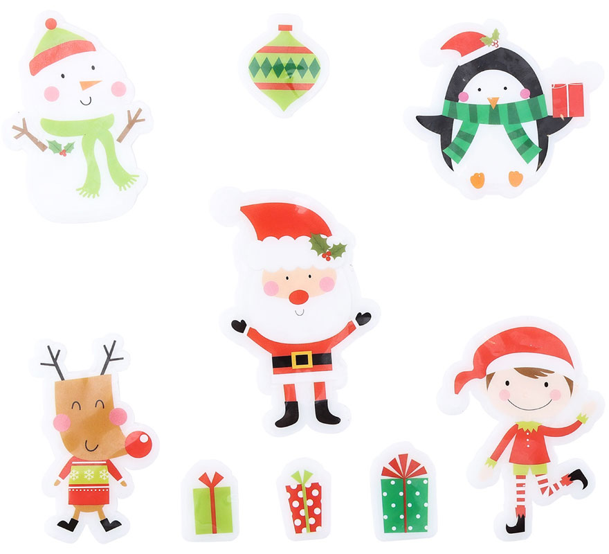 Pack de 9 Pegatinas Gel Figuritas Sonrientes Navidad de 20x25 cm