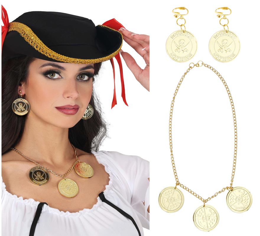Pack de Collar y Pendientes de Monedas Pirata