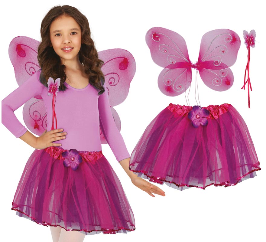 Pack Tutú, Alas y Lazo Mariposa rosa para niña