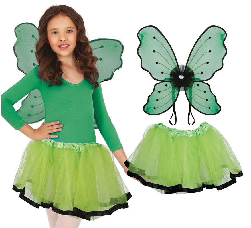 Pack Tutú y Alas Mariposa verde para niña
