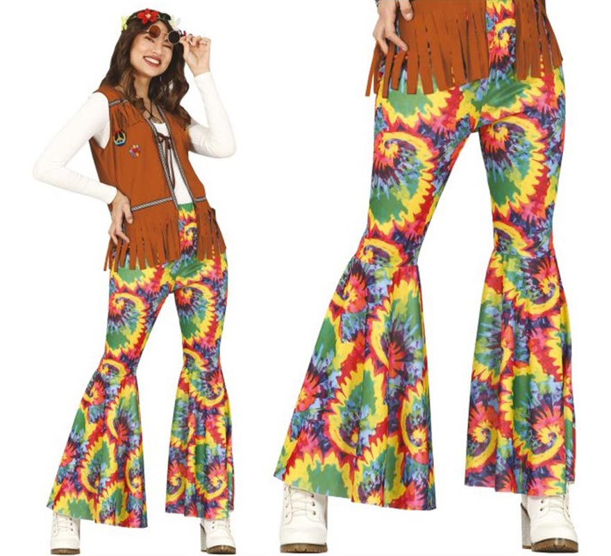 Pantaloni hippie stampati multicolori per donna