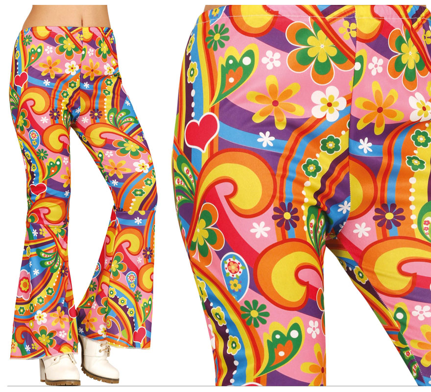 Pantaloni hippie con fiori multicolori per donna