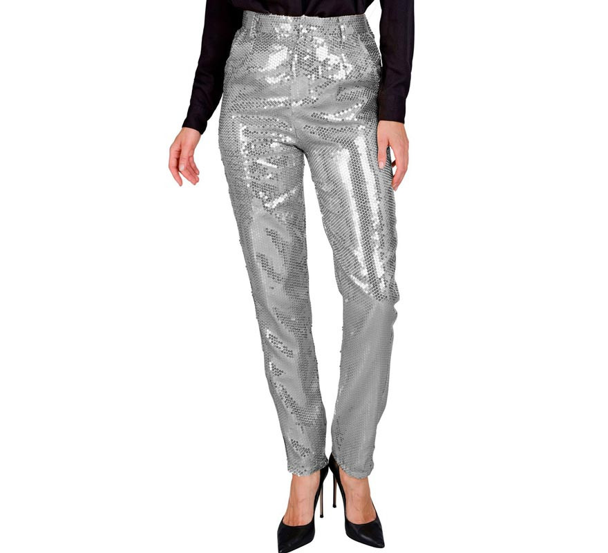 Silver Sequin Party Fashion Pants for Women