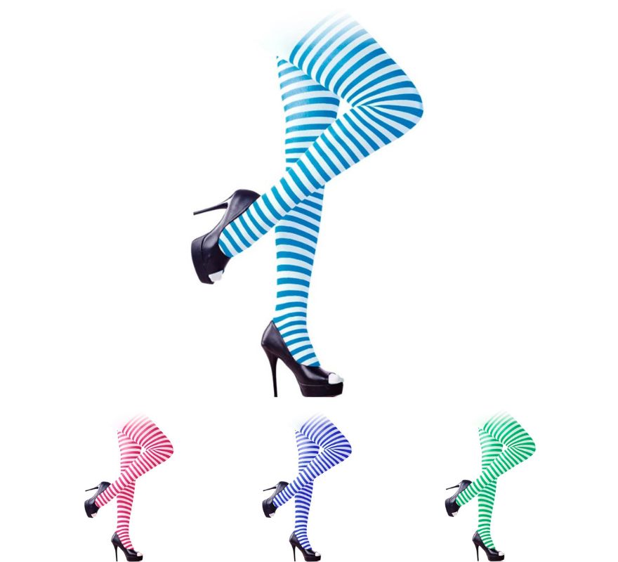 Collants às Riscas Branco Adulto em várias cores