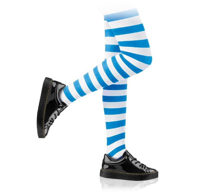 Children's white and blue striped tights