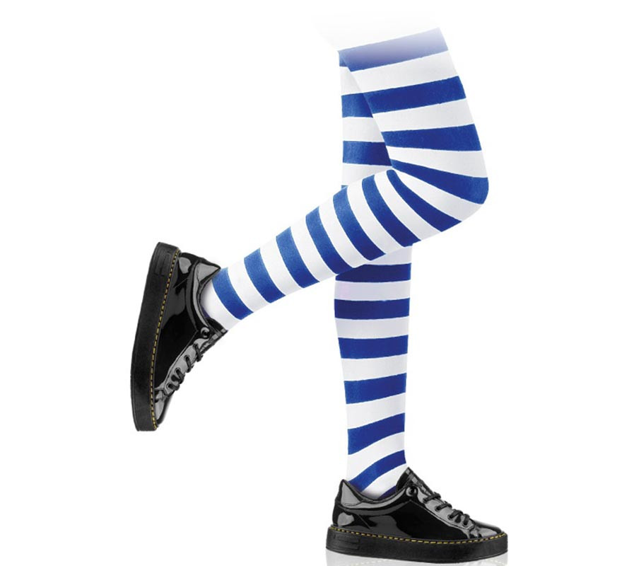 Children's white and dark blue striped tights