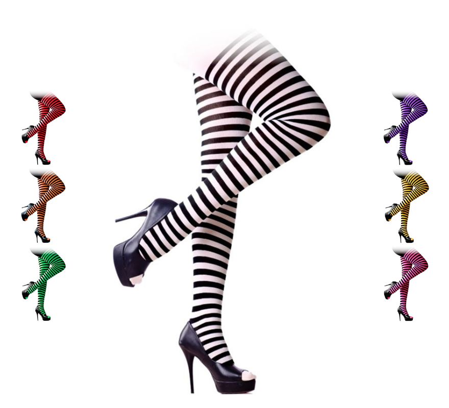 Collants às Riscas Preto Adulto em várias cores