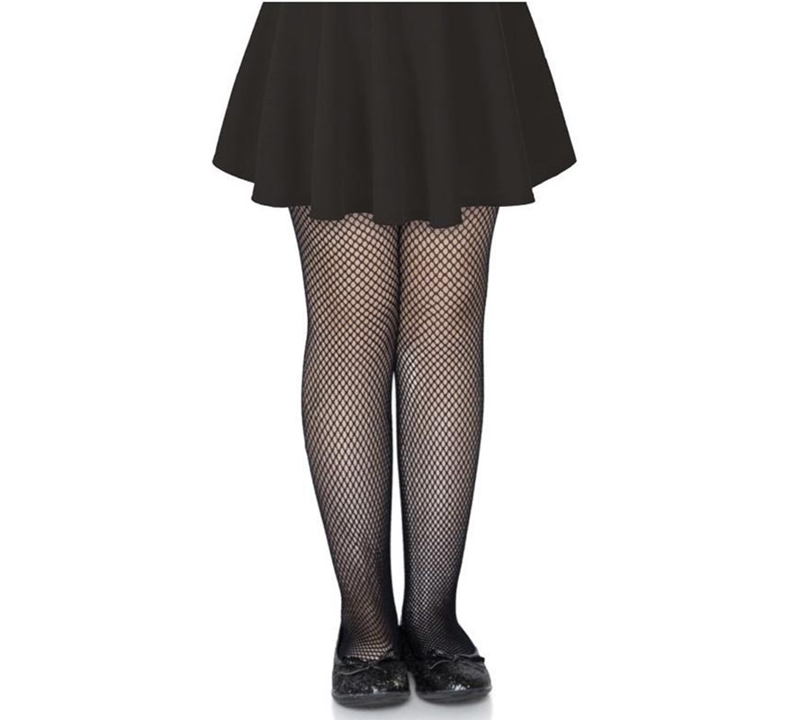 Dark black fishnet tights for children, size 8-10 years