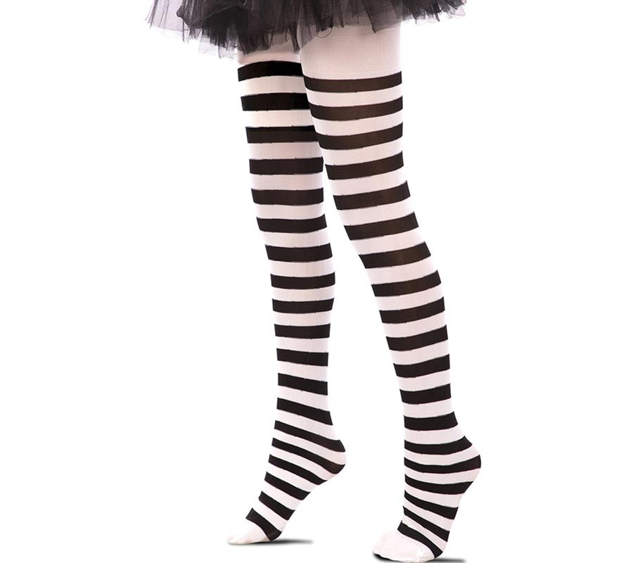 Black and white striped tights for children