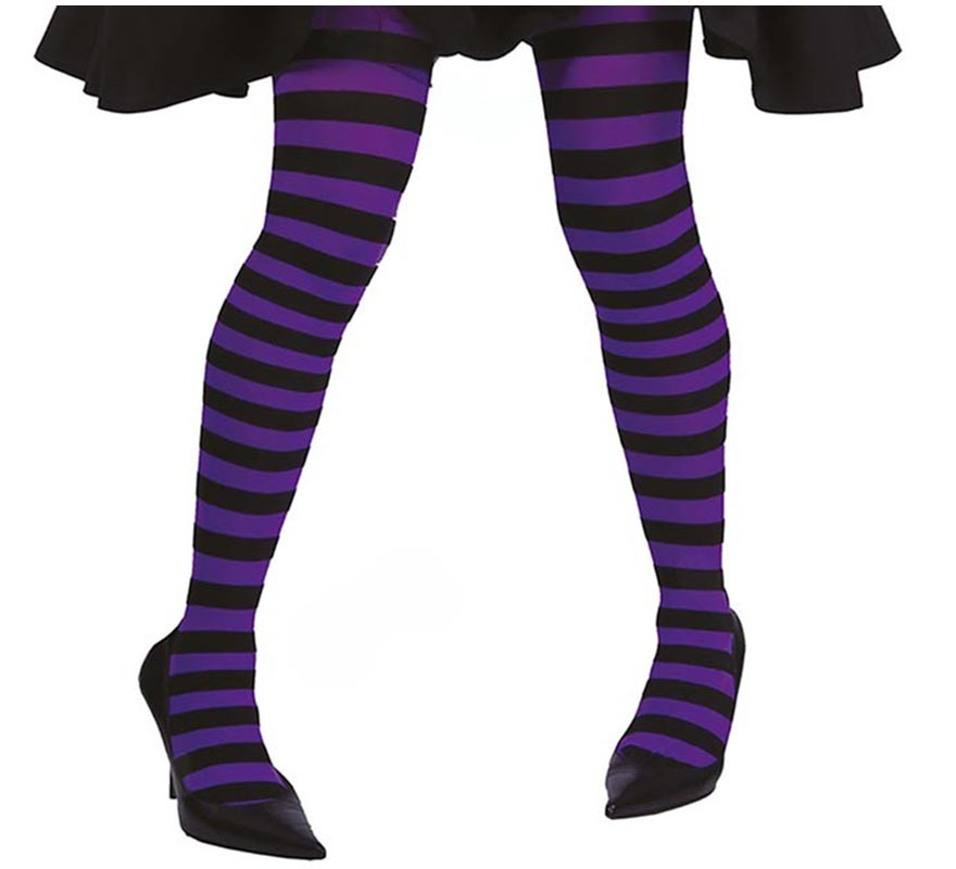 Lilac and black striped tights