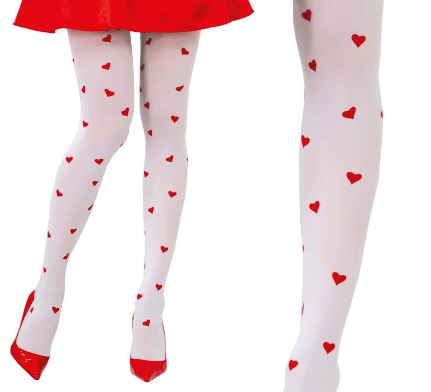 White tights with red hearts