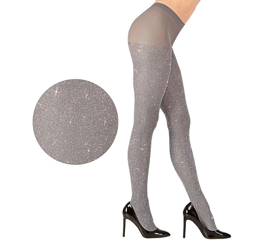 40 DEN Silver Shiny Tights for Women