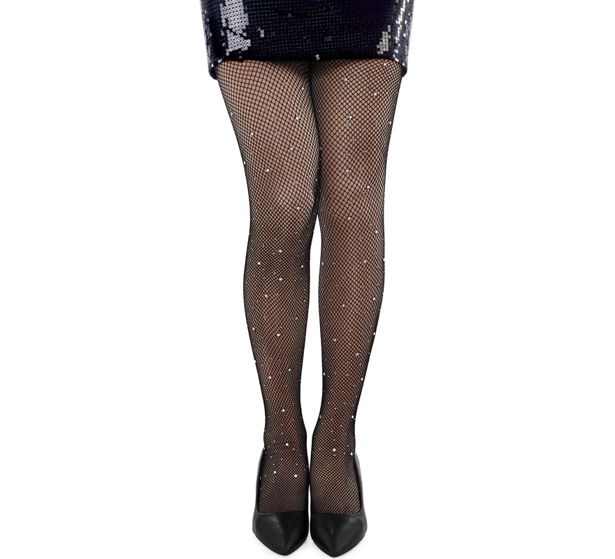 Black Fishnet Pantyhose with Gems