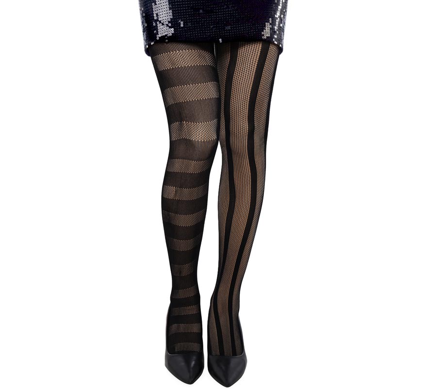 Asymmetrical Striped Fishnet Tights