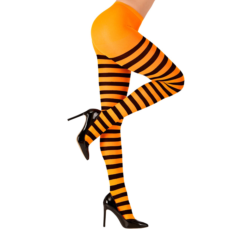 Orange tights with black stripes, 70 denier for women