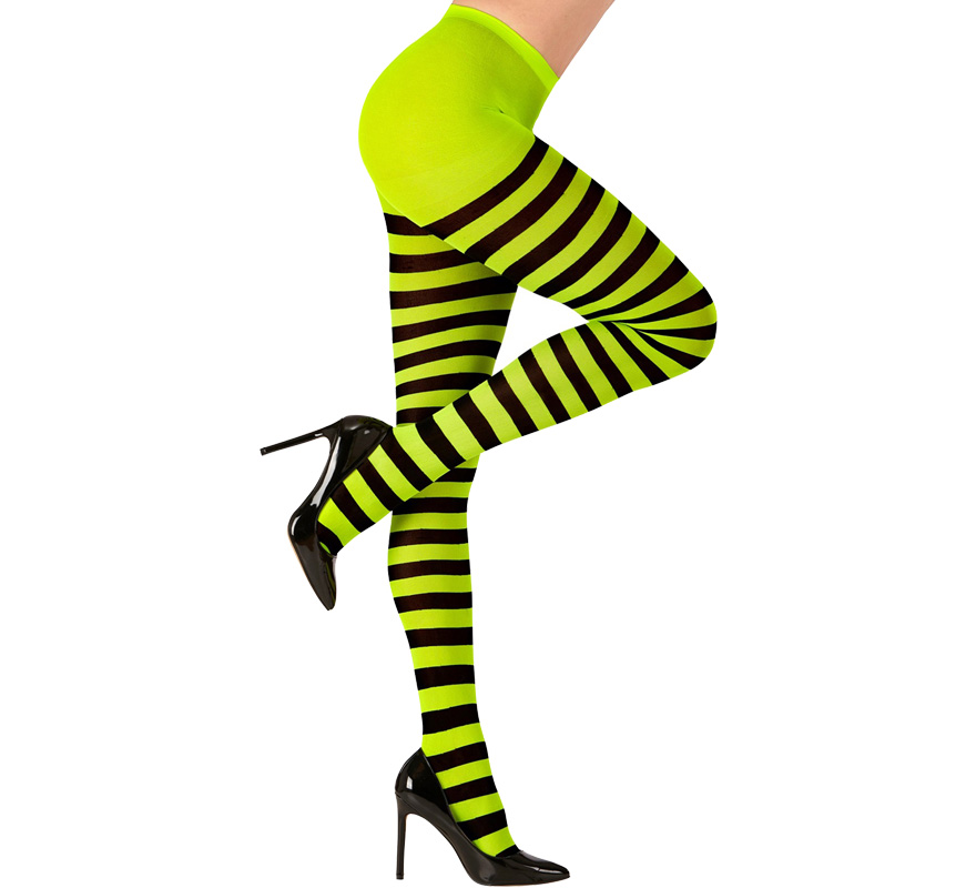 Green tights with black stripes, 70 denier for women
