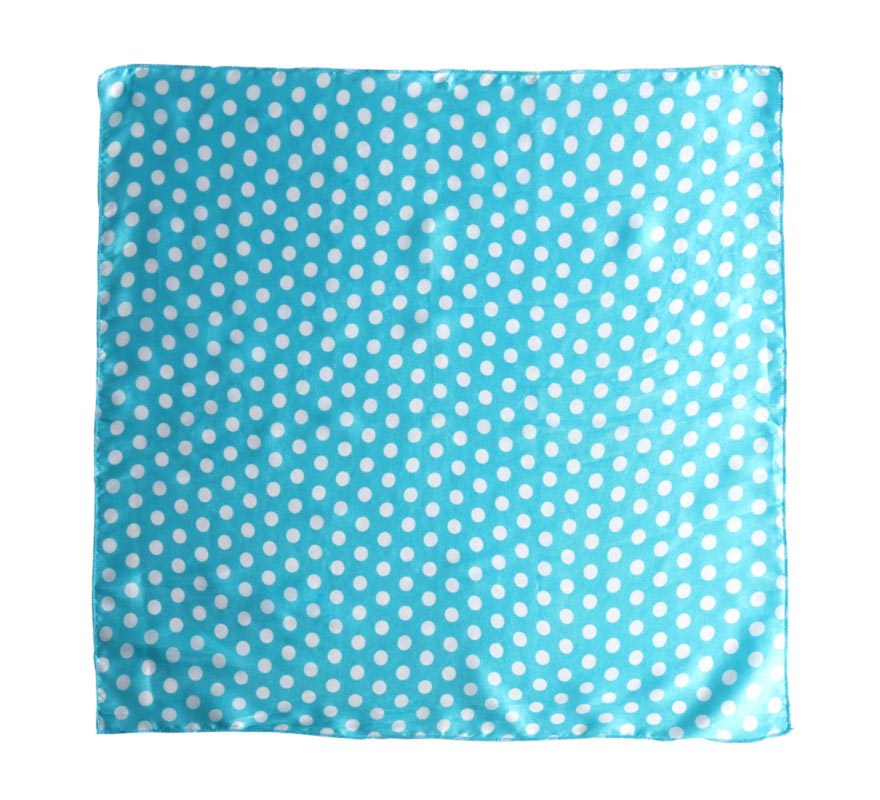 Blue scarf with white polka dots, 50x50 cm