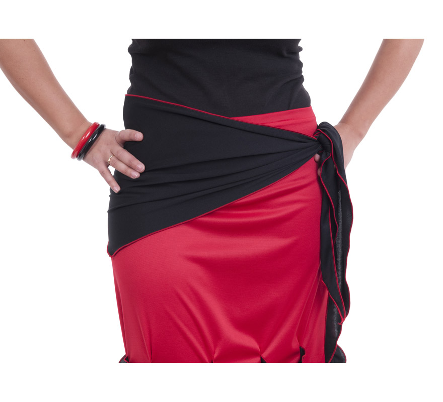 Pañuelo flamenco para cadera negro con ribete rojo