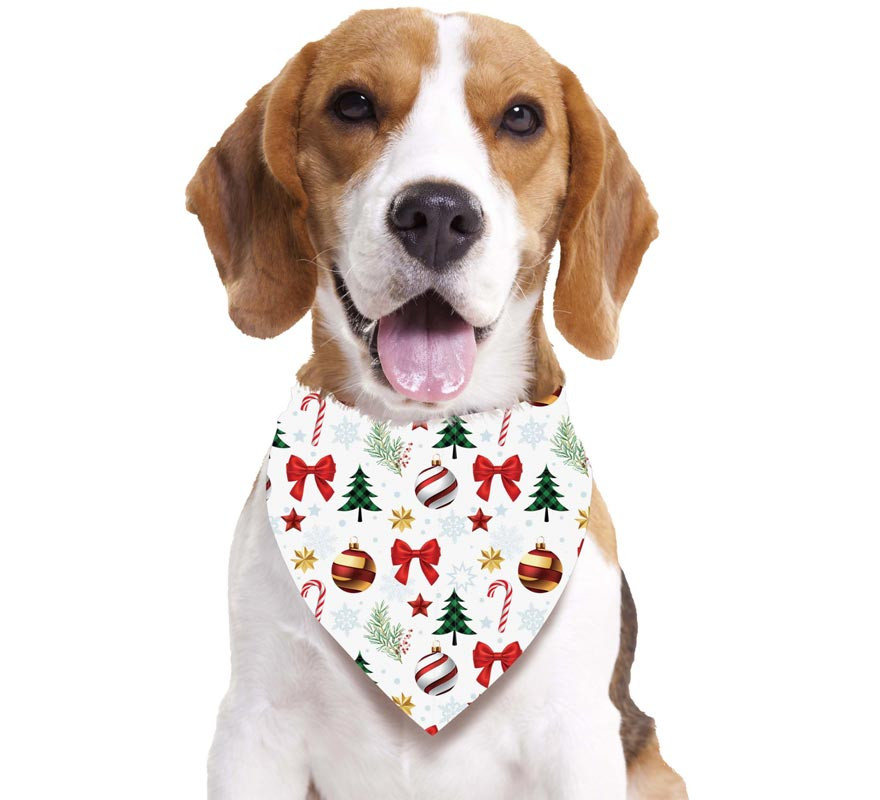 White printed Garlands scarf for dog 69x35 cm