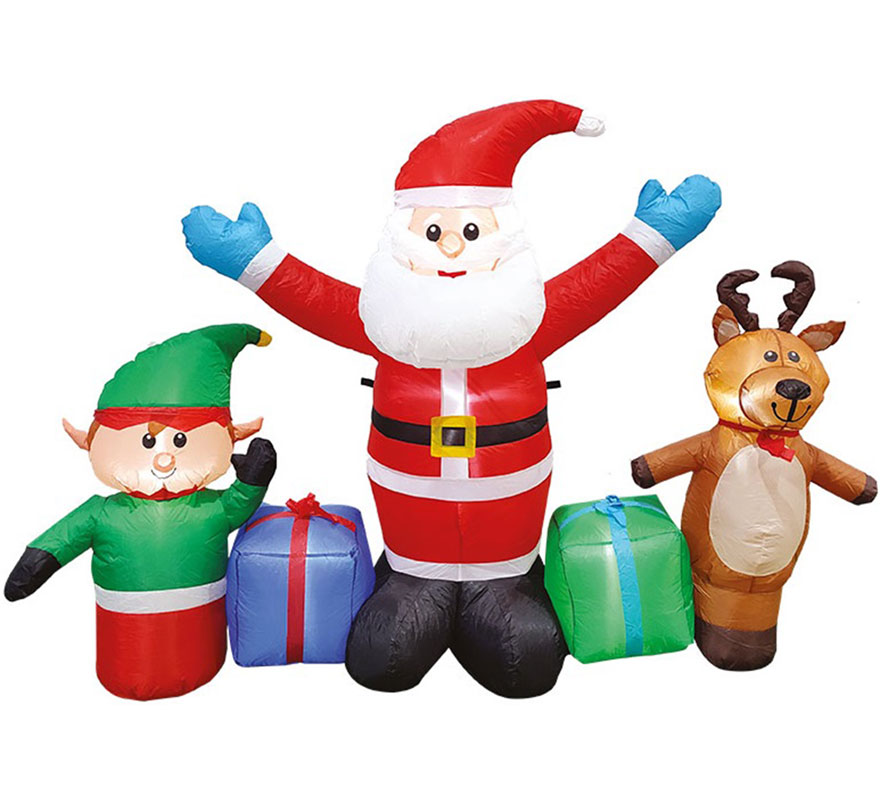 Papá Noel, Reno y Elfo Hinchables con LED de 140 cm