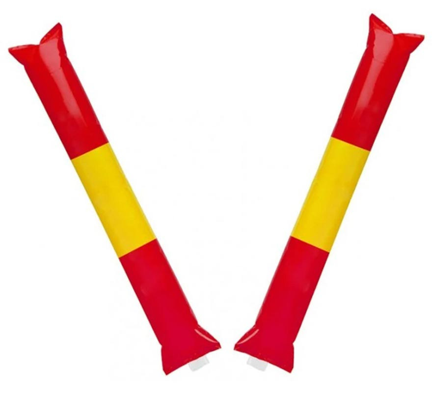 Pair of inflatable plastic clappers of the Spanish flag