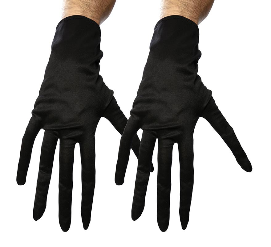 Pair of black long finger gloves for adults, 35 cm