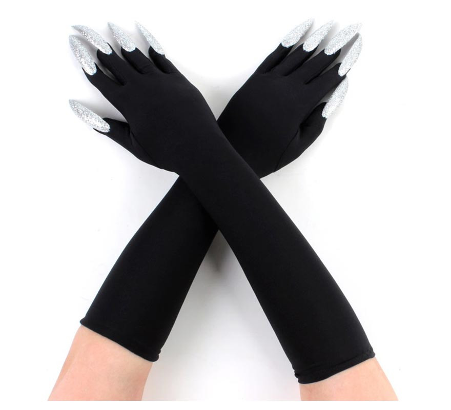 Pair of black gloves with silver nails for adults