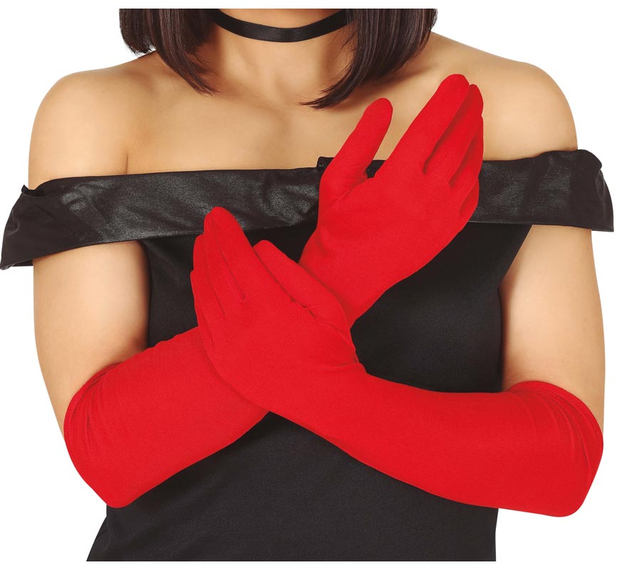 Guanti Lunghi In Pizzo Floreale Rosso Jagowa | 55 Cm | Eleganti Per Matrimoni, Feste In Costume E Serate