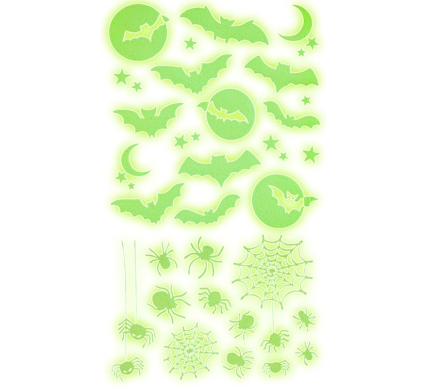 Adesivos fluorescentes de morcegos e aranhas 21x15 cm