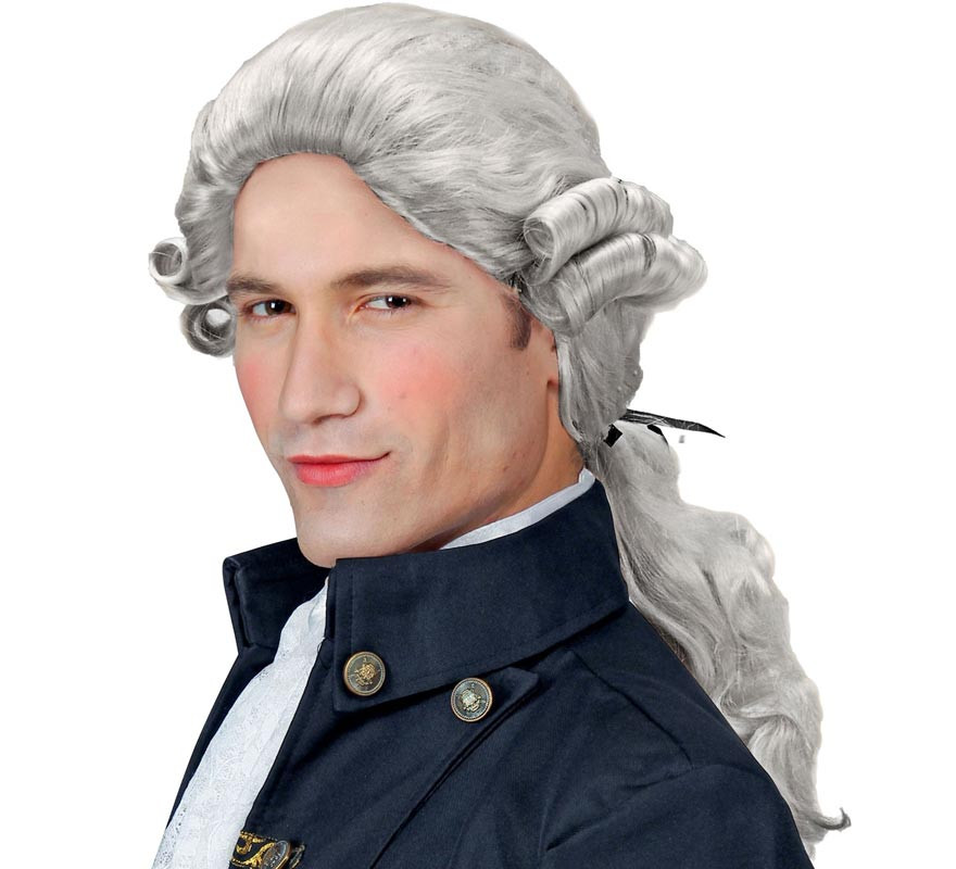 Gray Colonial Admiral wig with boxed ponytail