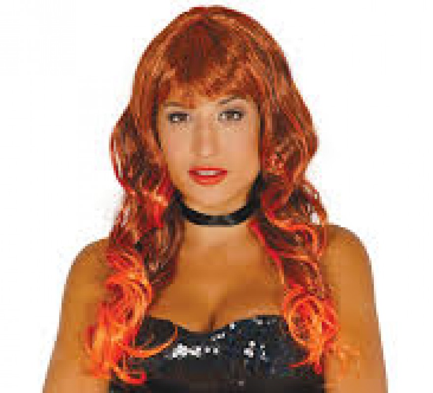 Image of Peluca con rizos y mechas naranja 