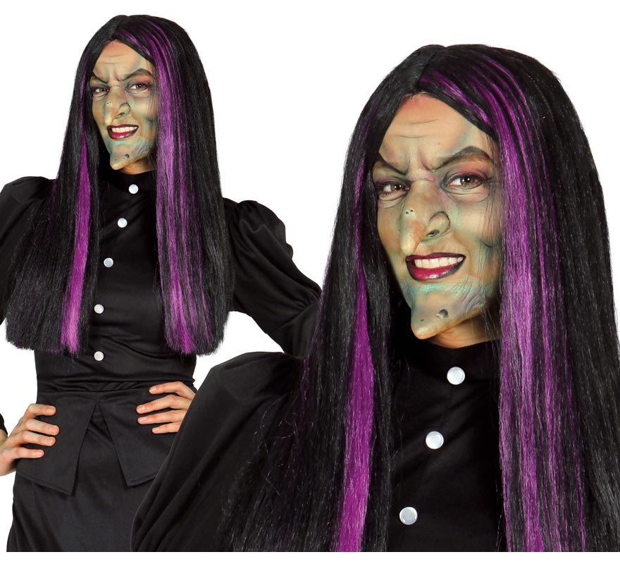 Witch wig with lilac highlights for Halloween