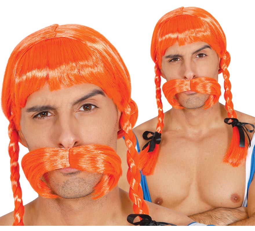 Galo strongman wig with braids and mustache