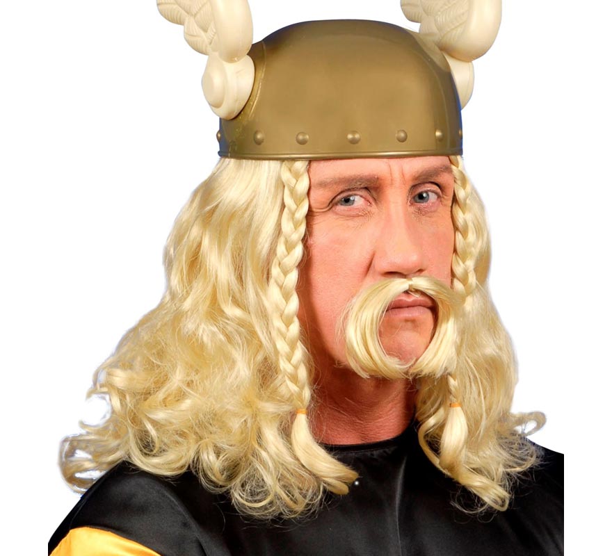 Adult blonde rooster wig with mustache