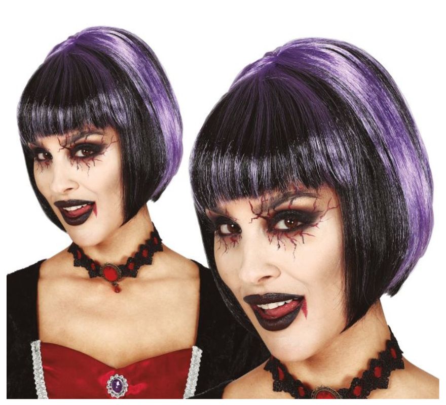 Peruca de vampiro com franja em várias cores