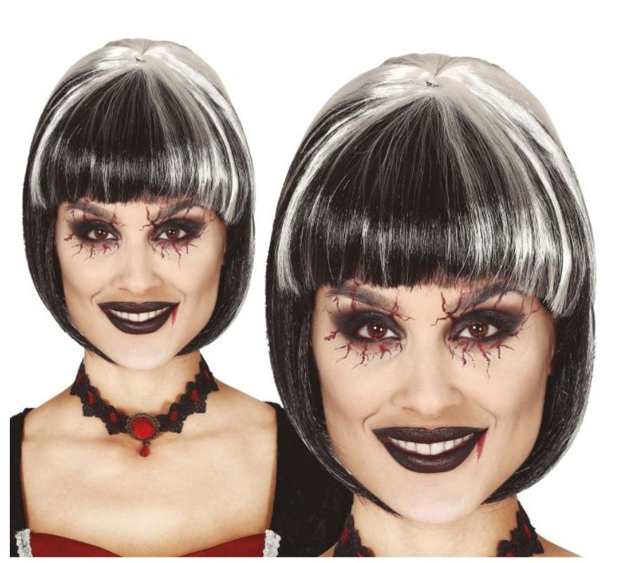 Peruca de vampiro com franja em várias cores