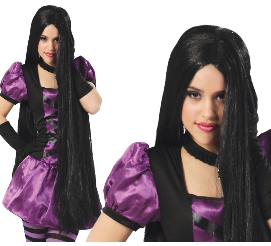 Extra long black wig for Halloween and Carnival