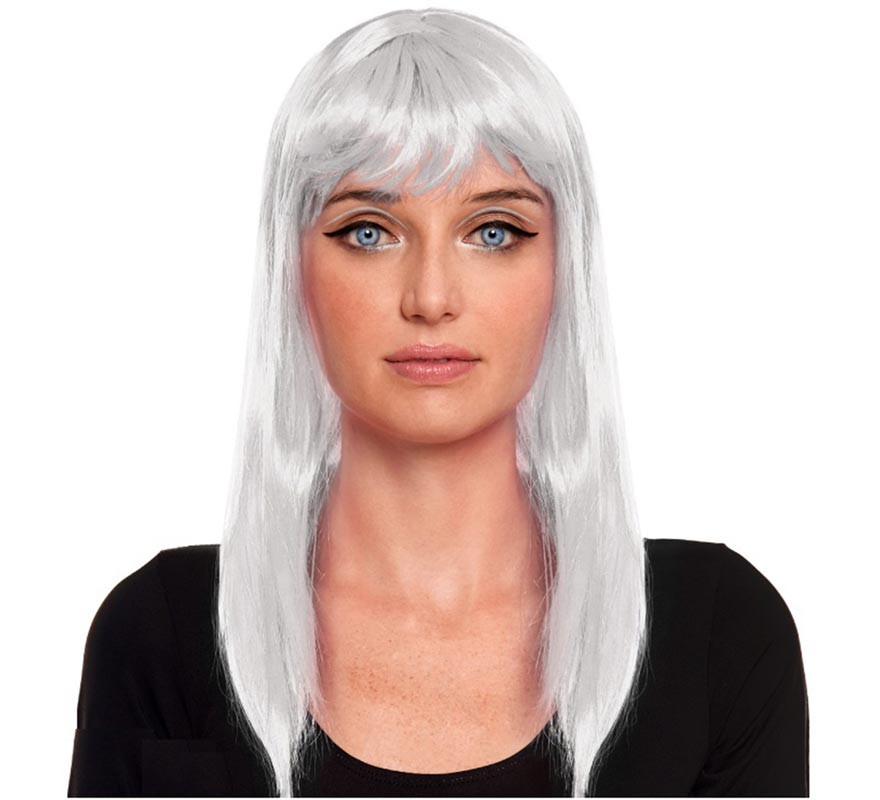 Smooth white wig with fringe