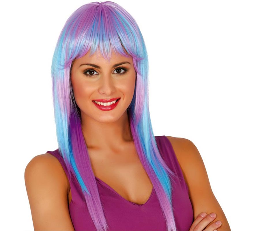 Long straight blue and purple hair wig