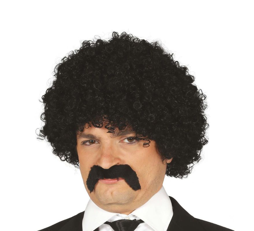 Peruca cacheada com bigode em diversas cores