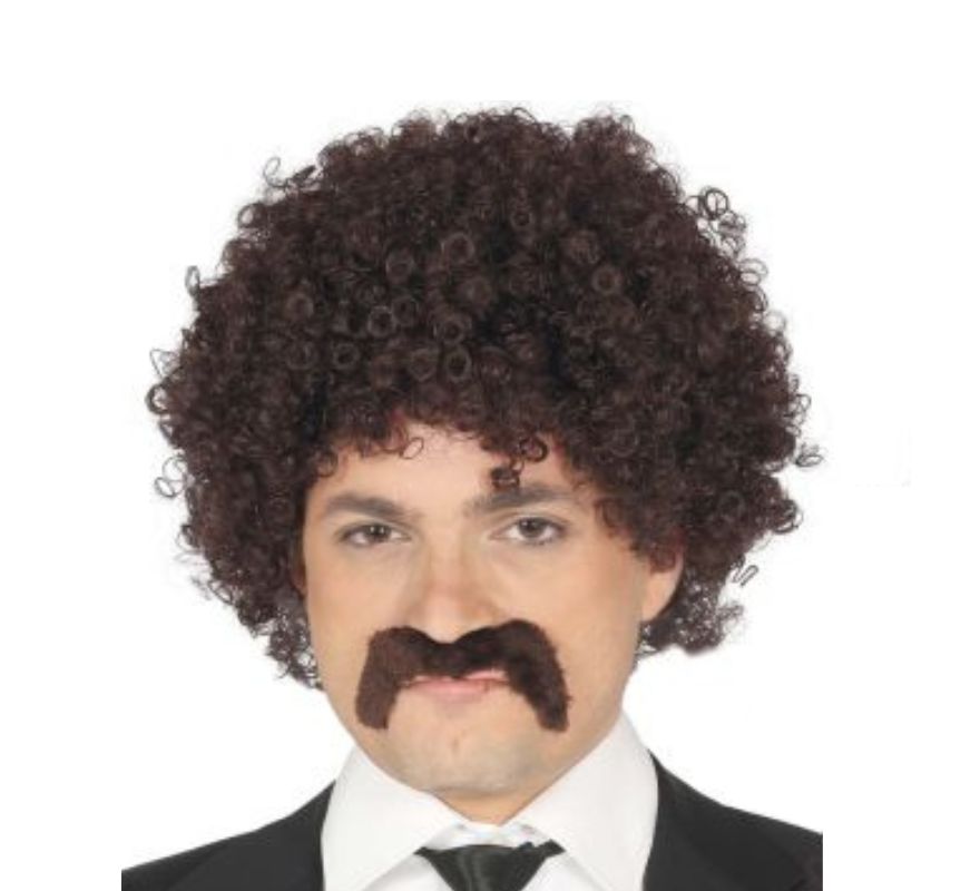 Peruca cacheada com bigode em diversas cores