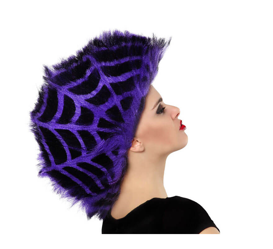 Peluca Telaraña púrpura y negra con cresta para Halloween