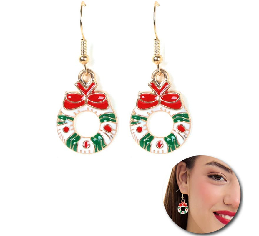 Christmas Wreath Earrings with Bow 1.5x2.5cm