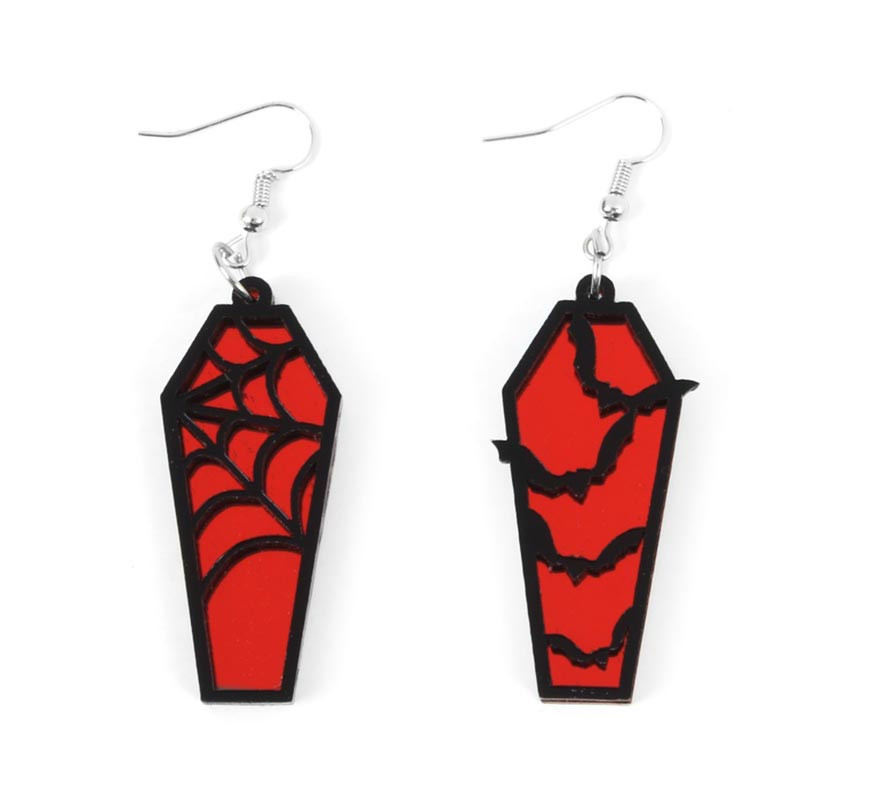 Coffin earrings bats and spider web