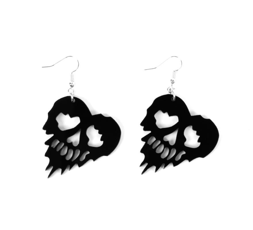 Black Skull Heart Earrings