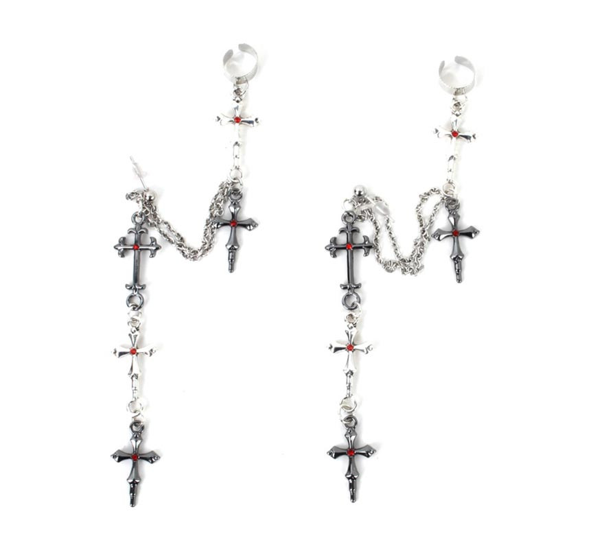 Gothic Cross Earrings with Chains